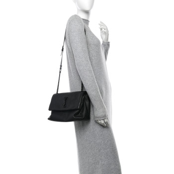 SAINT LAURENT Grain De Poudre Medium West Hollywood Monogram Fold-Over Black