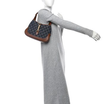 GUCCI New Denim GG Monogram Calfskin Small Jackie 1961 Hobo Blue Tea Cuir