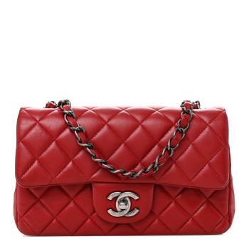 CHANEL Lambskin Quilted Mini Rectangular Flap Red