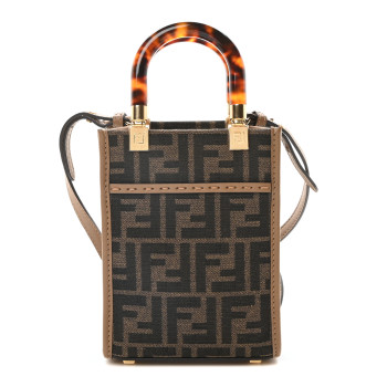FENDI Fabric Jacquard Vitello King Plexiglass FF 1974 Mini Fendi Sunshine Shopper Tote Tobacco Moro Sand