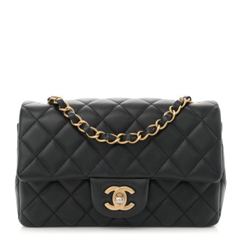 CHANEL Lambskin Quilted Mini Rectangular Flap Black