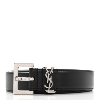 SAINT LAURENT Lambskin Monogram Cassandre Square Buckle Belt 100 40 Black