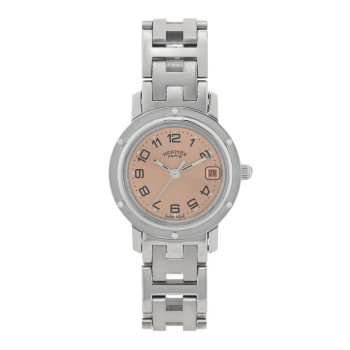 HERMES Stainless Steel 24mm Clipper Quartz Watch Pink