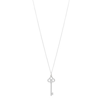 TIFFANY 18K White Gold Diamond Crown Key Pendant Necklace