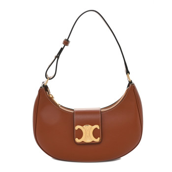 CELINE Smooth Calfskin Medium Strap Ava Triomphe Shoulder Bag Tan