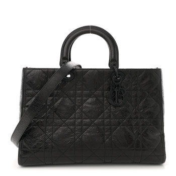 CHRISTIAN DIOR Crinkled Calfskin Large Lady D-Sire Tote Black