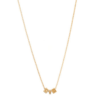 CHRISTIAN DIOR Crystal CD Cube Pendant Necklace Gold