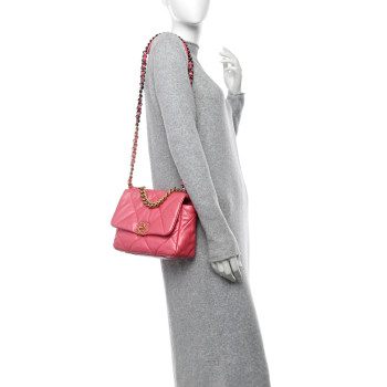CHANEL Shiny Lambskin Quilted Medium Chanel 19 Flap Pink