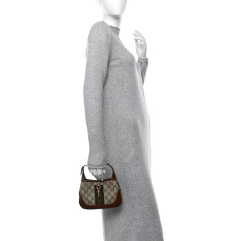 GUCCI GG Supreme Monogram Azalea Calfskin Web Mini Jackie 1961 Hobo Beige Ebony Brown Sugar
