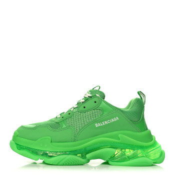 BALENCIAGA Fabric Mesh Clear Sole Mens Triple S Sneakers 42 Green