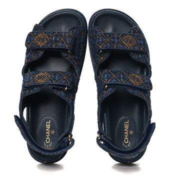 CHANEL Denim Velcro Dad Sandals 40 Navy Blue CHANEL Denim Velcro Dad Sandals 40 Navy Blue