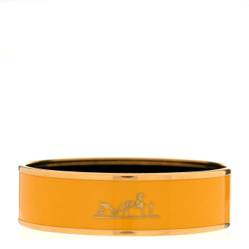 HERMES Enamel Printed Caleche Wide Bracelet 65 Jaune De Mars