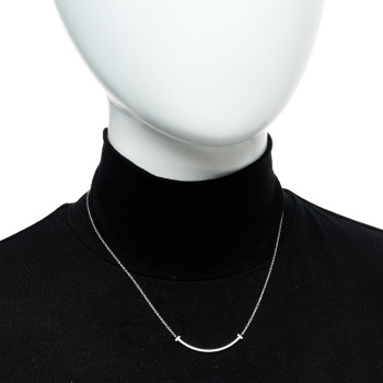 TIFFANY 18K White Gold Diamond Small T Smile Pendant Necklace