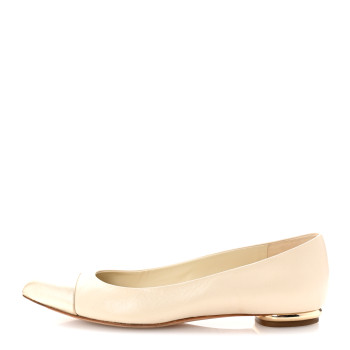 CHANEL Lambskin Coco Line Pointed Toe Ballerina Flats 36 Light Beige Gold