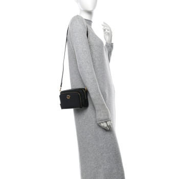 CHRISTIAN DIOR Grained Calfskin Caro Double Pouch Black