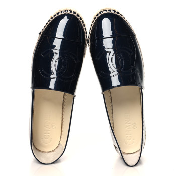 CHANEL Patent CC Espadrilles 40 Navy