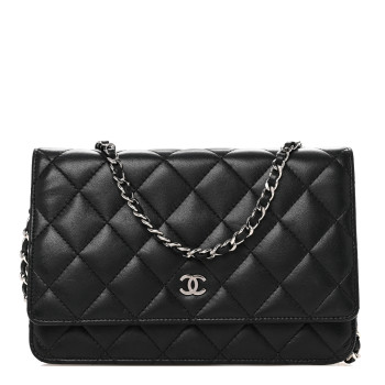 CHANEL Lambskin Quilted Wallet On Chain WOC Black