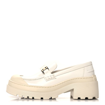 CHRISTIAN DIOR Brushed Calfskin Dior Code Lug Sole Platform 35mm Loafers 37 White