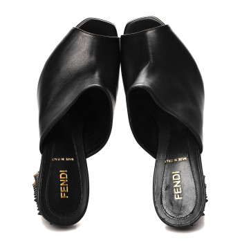 FENDI Vitello Spiked Heel Mules 36 Black