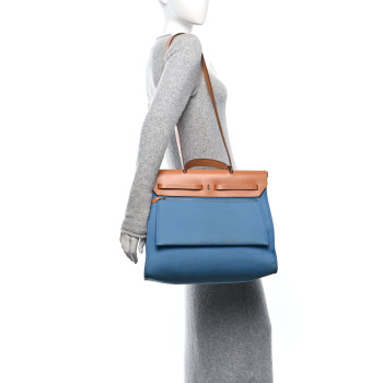 HERMES Toile Vache Hunter Herbag Zip 39 MM Bleu Izmir Natural