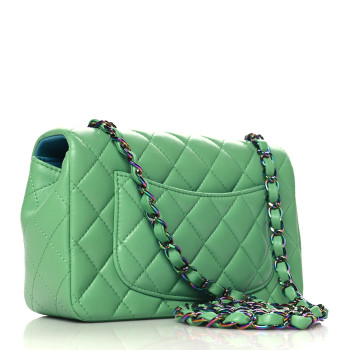 CHANEL Lambskin Quilted Mini Rectangular Flap Green Blue