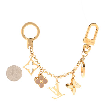 LOUIS VUITTON Brass Enamel Fleur De Monogram Bag Charm Chain Gold