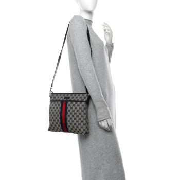 GUCCI GG Supreme Monogram Web Flat Messenger Bag Navy