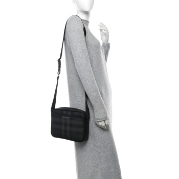 BURBERRY Coated Canvas Calfskin Check Muswell Bag Charcoal