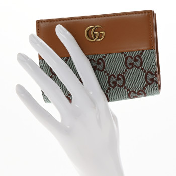 GUCCI Moire Calfskin Monogram Bi-Fold Wallet Azure Harness Brown