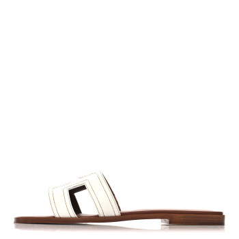 HERMES Calfskin Stitched Oran Sandals 40 White