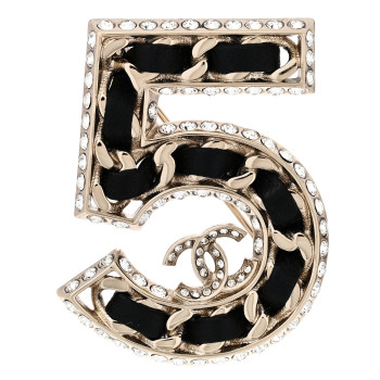 CHANEL Lambskin Crystal 5 CC Brooch Gold