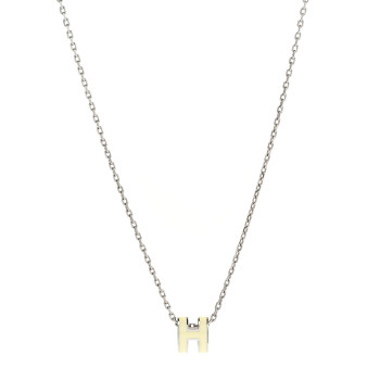 HERMES Palladium Mini Pop H Pendant Necklace Jaune Soufre Pale