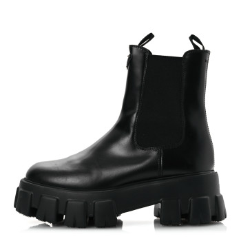 PRADA Spazzolato Rois Triangle Monolith Chelsea 55mm Boots 39 Black