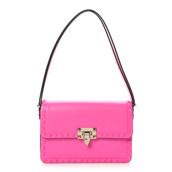 VALENTINO GARAVANI Smooth Calfskin Enamel Tonal Rockstud23 Shoulder Bag Pink PP