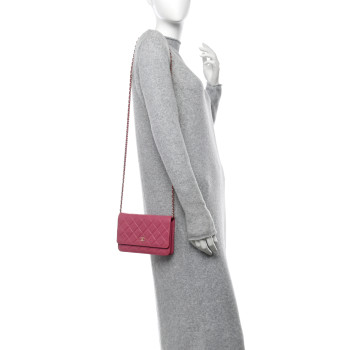 CHANEL Lambskin Quilted Wallet On Chain WOC Dark Pink