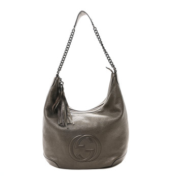 GUCCI Metallic Pebbled Calfskin Medium Soho Chain Hobo Sasso
