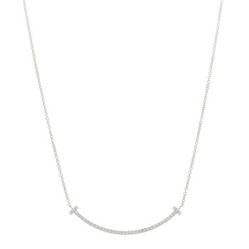 TIFFANY 18K White Gold Diamond Small T Smile Pendant Necklace