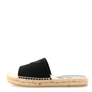 PRADA Canvas Gabardine Triangle Logo Espadrilles Sandals 36 Black