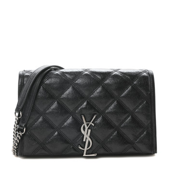 SAINT LAURENT Lambskin Diamond Quilted Becky Chain Wallet Black
