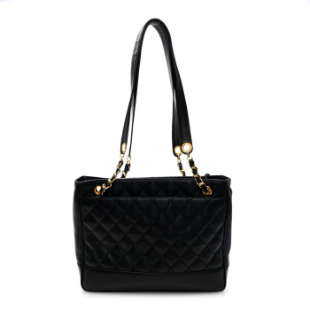 CHANEL Lambskin Quilted Shoulder Bag Black