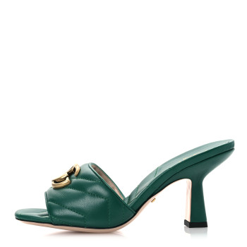 GUCCI Nappa Matelasse GG Marmont 75mm Slide Sandals 35 Emerald