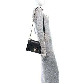 CHRISTIAN DIOR Grained Calfskin Medium Diorama Flap Bag Black