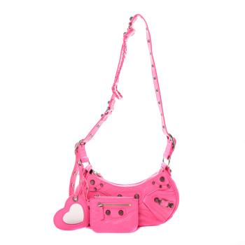 BALENCIAGA Agneau Arena Le Cagole Shoulder Bag XS Fluo Pink