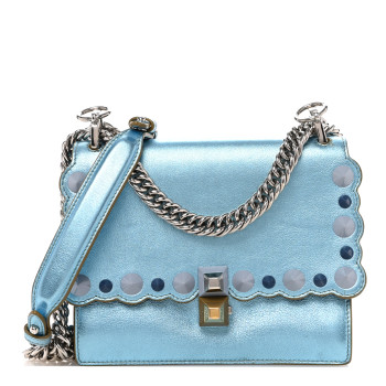 FENDI Vitello Catalan Mirror Scalloped Multi Studded Small Kan I Shoulder Bag Blue
