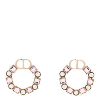 CHRISTIAN DIOR Crystal Pearl Petit CD Earrings Gold Pink