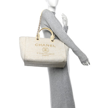 CHANEL Lurex Boucle Medium Deauville Tote White