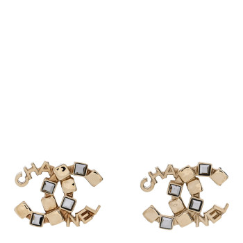 CHANEL Baguette Crystal Logo CC Earrings Gold