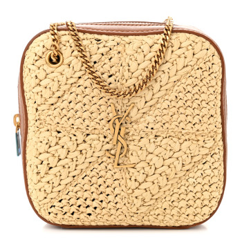 SAINT LAURENT Raffia Calfskin Monogram Jamie Cube Beige Brick