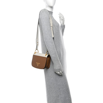 PRADA City Calf Pionniere Saddle Bag Cannella White