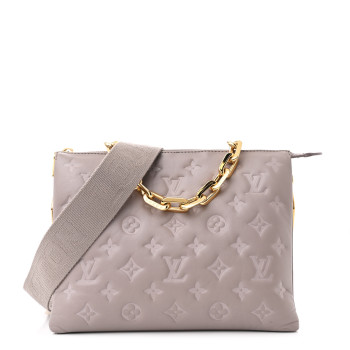 LOUIS VUITTON Lambskin Embossed Monogram Coussin PM Gris